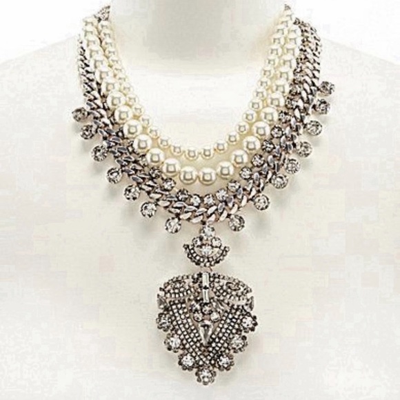 Belle Badgley Mischka Rhinestone and Faux Pearl Statement Necklace - Picture 1 of 11